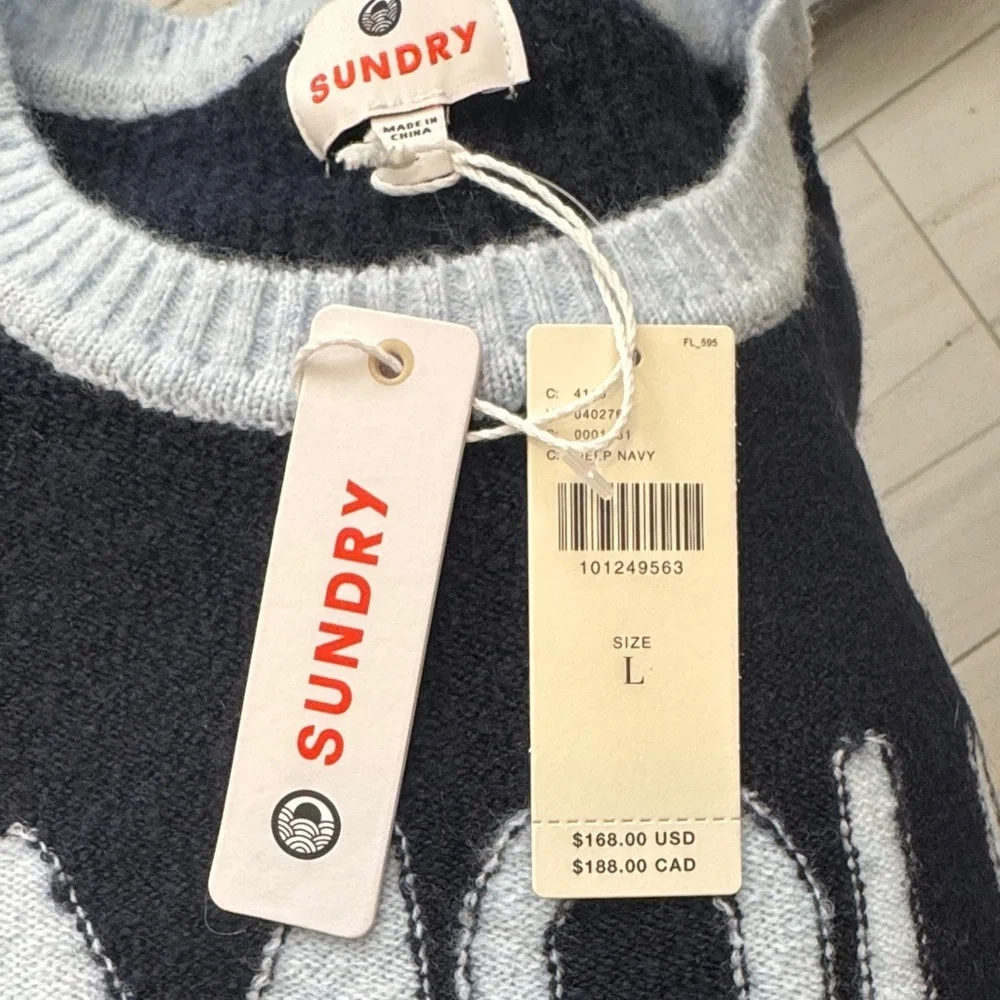 Anthropologie Navy and Light Blue Amour Sweater Size L NWT